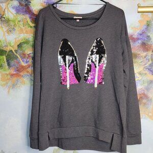 Juicy Couture Women's Grey Sweater With Sequin High Heels Design Size L